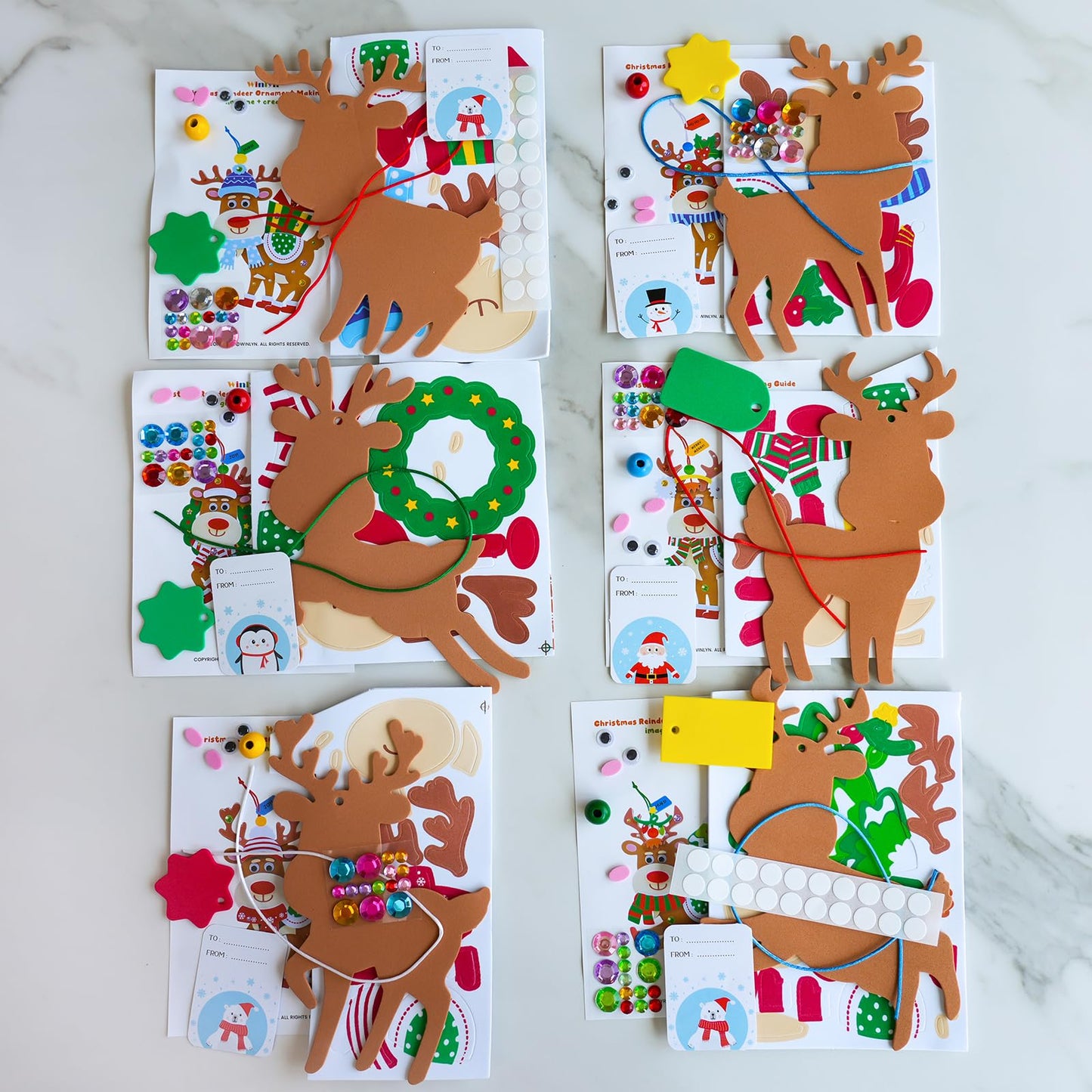 Winlyn 24 Sets Christmas Craft Kits Winter Crafts DIY Xmas Reindeer Ornaments Decorations Festive Foam Stickers Christmas Arts and Crafts for Kids Holiday Home Classroom Art Activities Party Favors