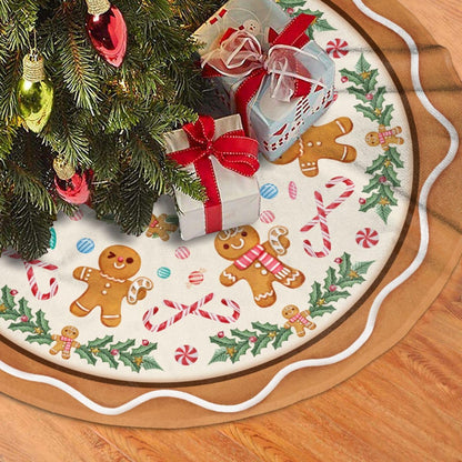 Gingerbread Man Christmas Tree Skirt Xmas Tree Mat Halloween Thanksgiving Christmas Tree Ornaments Decorations Holiday Party Indoor Outdoor 30"