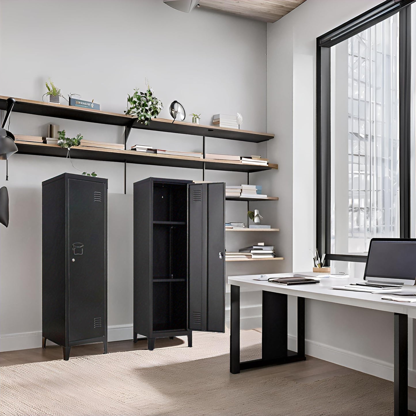 Metal Locker with Doors and Shelves, Locking Storage Cabinets for Small Spaces, Lockers for Employees, Lockable Storage Lockers for Office Garage School Gym