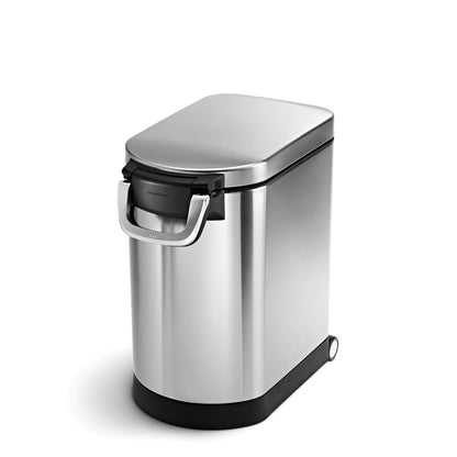 simplehuman Medium Pet Food Storage Container, Holds 25-29 lb / 11-13 kg of Dry Dog Food, Cat Food, or Bird Seed, Airtight Lock-Tight Lid with Magnetic Scoop, BPA-Free, Brushed Stainless Steel