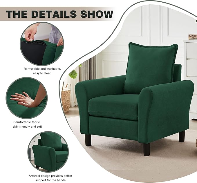 Mid-Century Accent Chair, Modern Linen Fabric Armchair