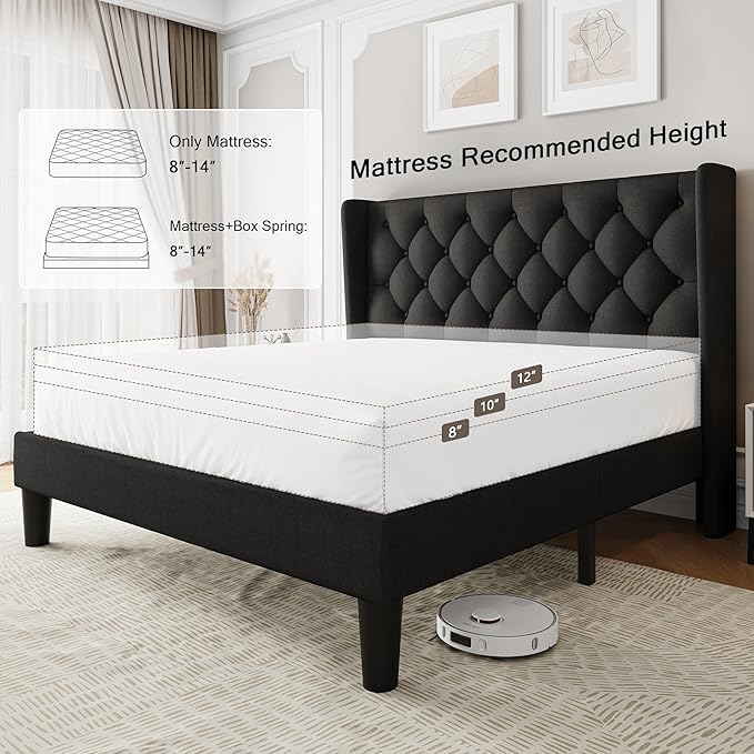 Einhomn Black Queen Size Platform Bed Frame