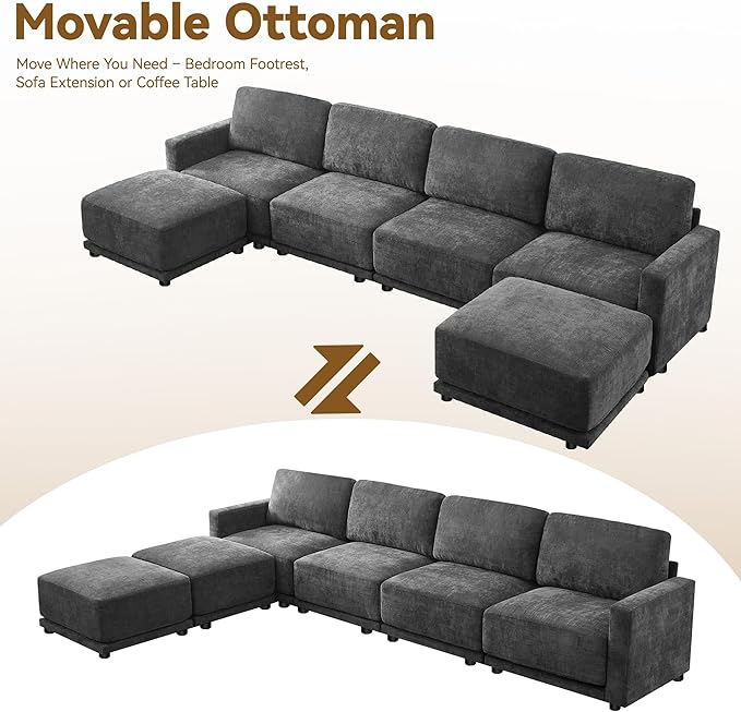 143.8" Modular Sectional Sofa Modern Chenille U Shaped Couch