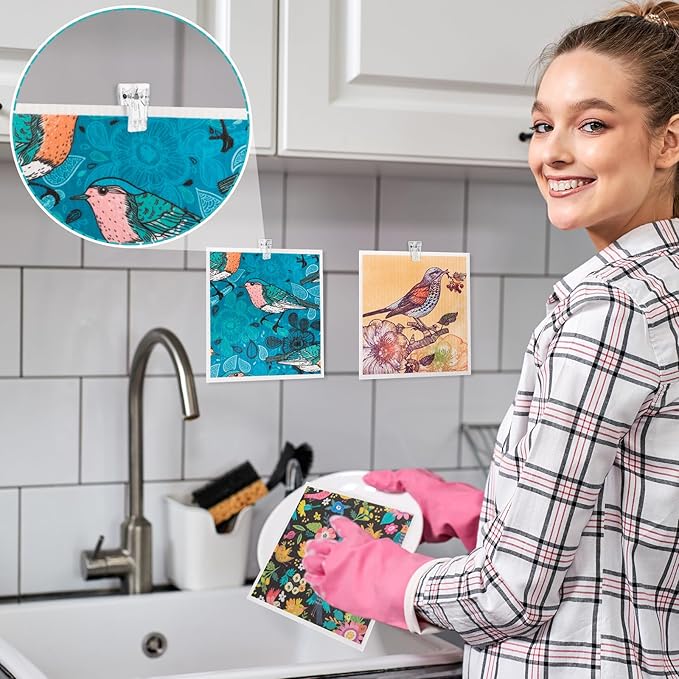 6 Pack Swedish Dishcloths for Kitchen, Swedish Rags Absorbent Retro Bird Dish