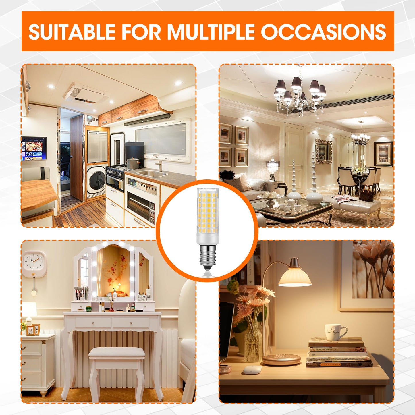X-Molin E14 LED Refrigerator Light - Bulbs for Sewing Machines, Hood Hoods, Salt Stone lamp, Salt Crystal lamp-E14 Freezer LED Lamp, 500 Lumen AC110V-130V- 2Pack (3000K Warm White)
