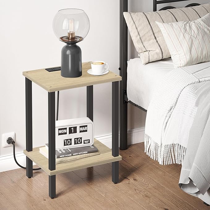 TUTOTAK End Table with Charging Station, Small Side Table with Outlets