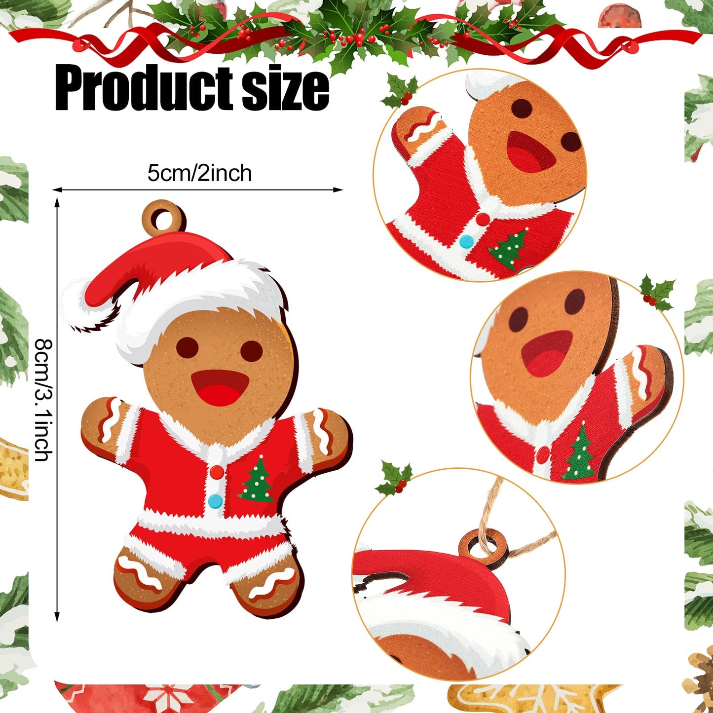 Blulu 30 Wooden Gingerbread Man Ornaments for Cute Christmas Tree Gingerbread Chritmas Decorations Hanging Ornaments for Xmas Tree Decor DIY Craft Party Supplies