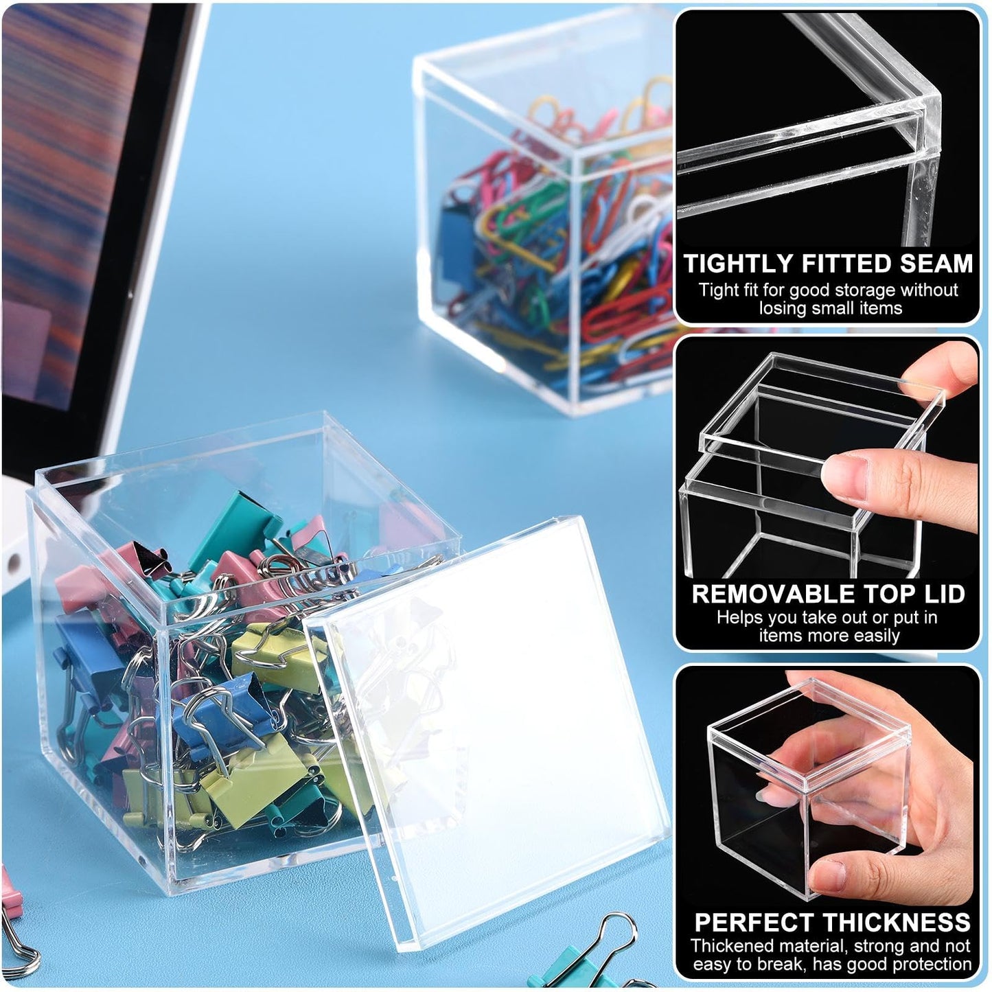 Tuanse 150 Pcs Acrylic Box with Lid Clear Small Acrylic Box Plastic Square Cube with Lid Mini Containers Display 2.2 x 2.2 x 2.2 Inch for Candy Pill Tiny Jewelry Toys Gifts