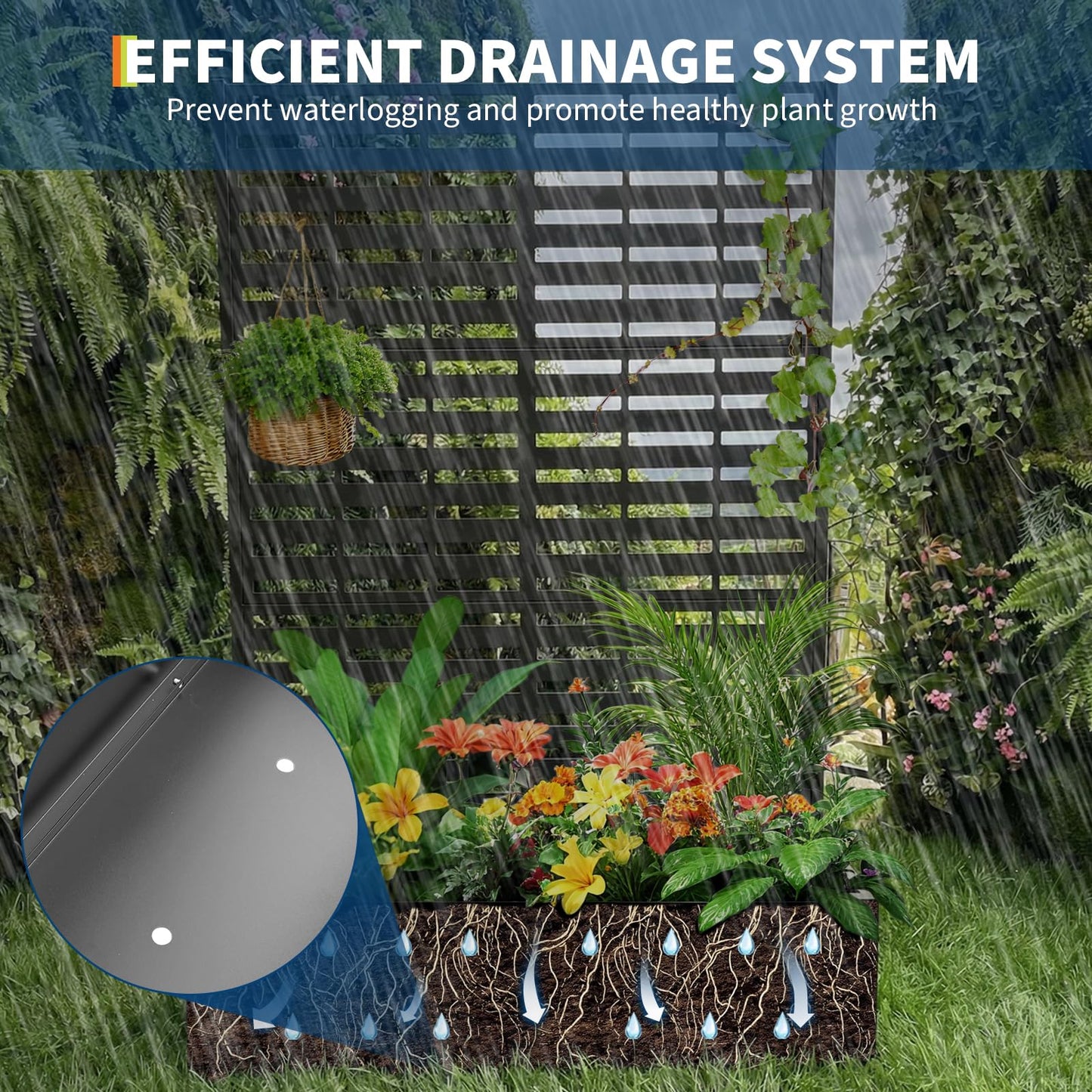 Garvee Metal Planter Box with Trellis, 71.5"x47"x16" Raised Garden Beds with Trellis and Wheels for Climbing Plants Vegetables, Privacy Screen Planter Box with Drainage Holes for Patio Balcony, Black