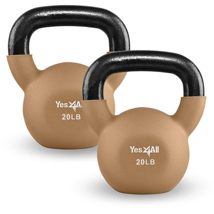Yes4All Kettlebell, 5-65 LB Neoprene Coated Cast Iron Kettlebells, Wide Grip Handle & Flat Bottom for Swings, Squats, Deadlifts, Push Ups & Full Body Training at Home Gym - Single & Set