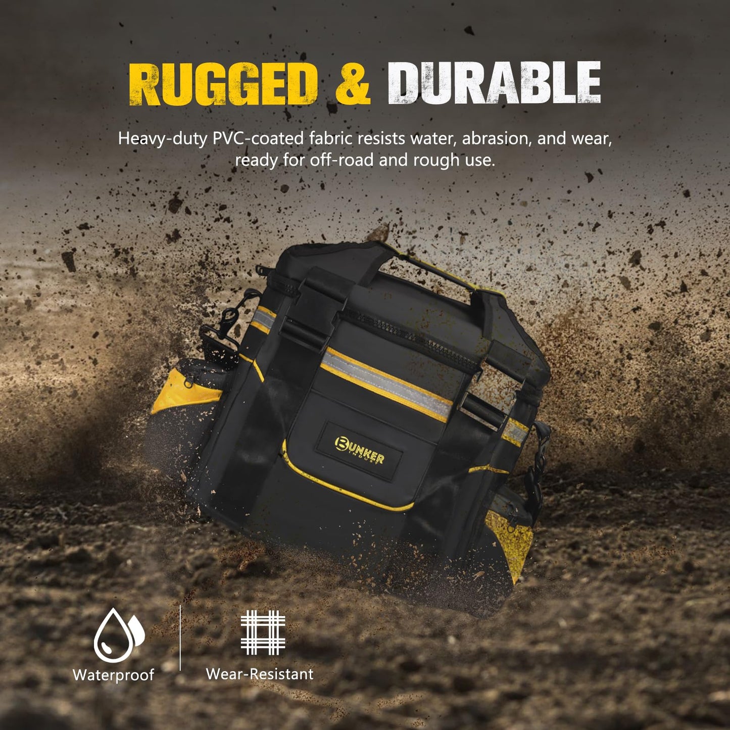 BUNKER INDUST Heavy Duty Recovery Gear Bag with Shoulder Strap, Large Recovery Equipment Bag with Reflective Strips for Offroad Accessories, Universal Multi-Pockets Storage Bag Tool Organizer