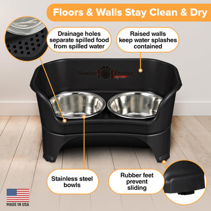Neater Feeder Express Elevated Dog Bowls by Neater Pet Brands – Dog Bowls with Stand - Stainless Steel Food and Water Bowls – Raised Dog Bowl Set for Medium to Large Dogs, Midnight Black