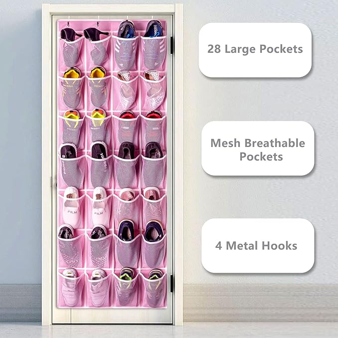 KEEPJOY 28 Pocket Over The Door Shoe Organizer, Hanging Door Shoe Holder Rack