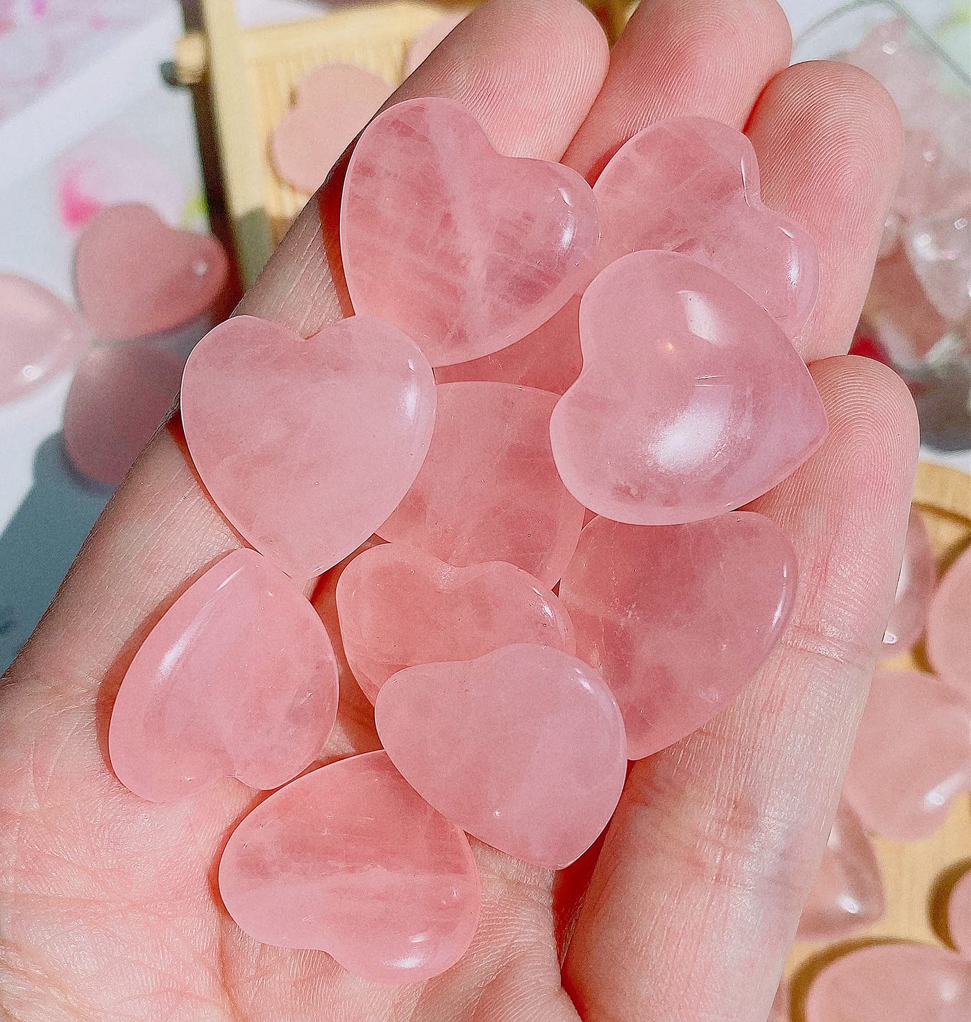 20 PCS Rose Quartz Heart Crystals Stones Sets Wands Bulk Natural Pocket Amethyst Crystal Rose Quartz Assorted Pointed Reiki Gemstones Polished Energy Meditation Chakra Christmas Gift Stocking Stuffers