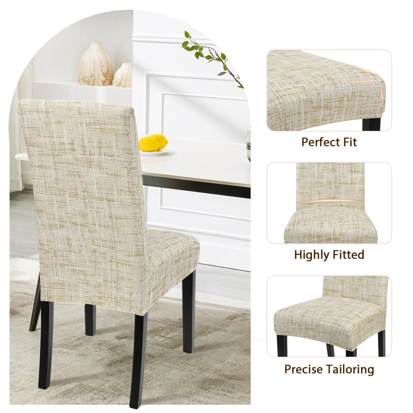 SearchI Dining Room Chair Covers Set of 6, Stretch Printed Parsons Chair Slipcovers Removable Washable Kitchen Chair Protector Cover for Dining Room, Hotel, Ceremony (Flaxen Print)
