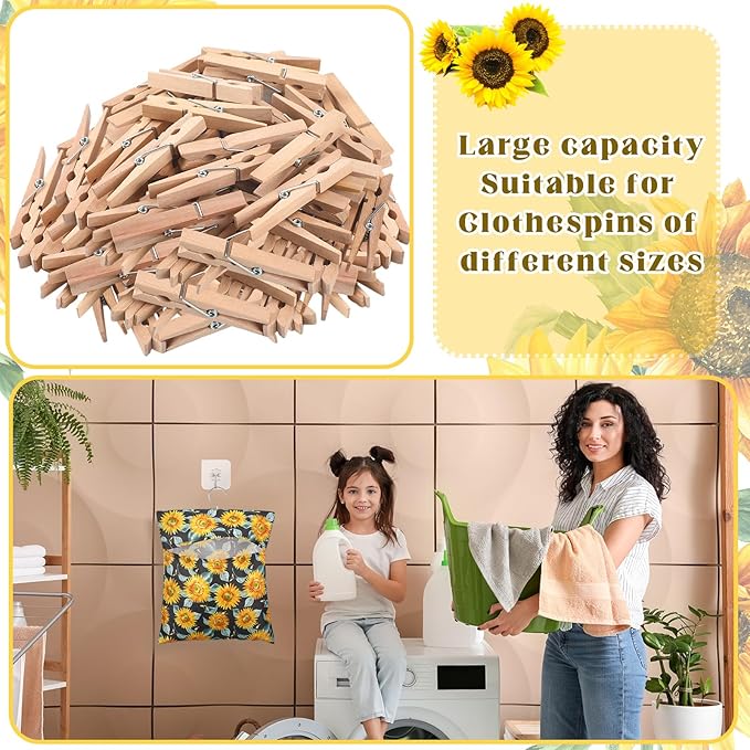 2 Pcs Clothespin Bag with Hanging Hook Waterproof Laundry 13" x 12" Clothes Pin