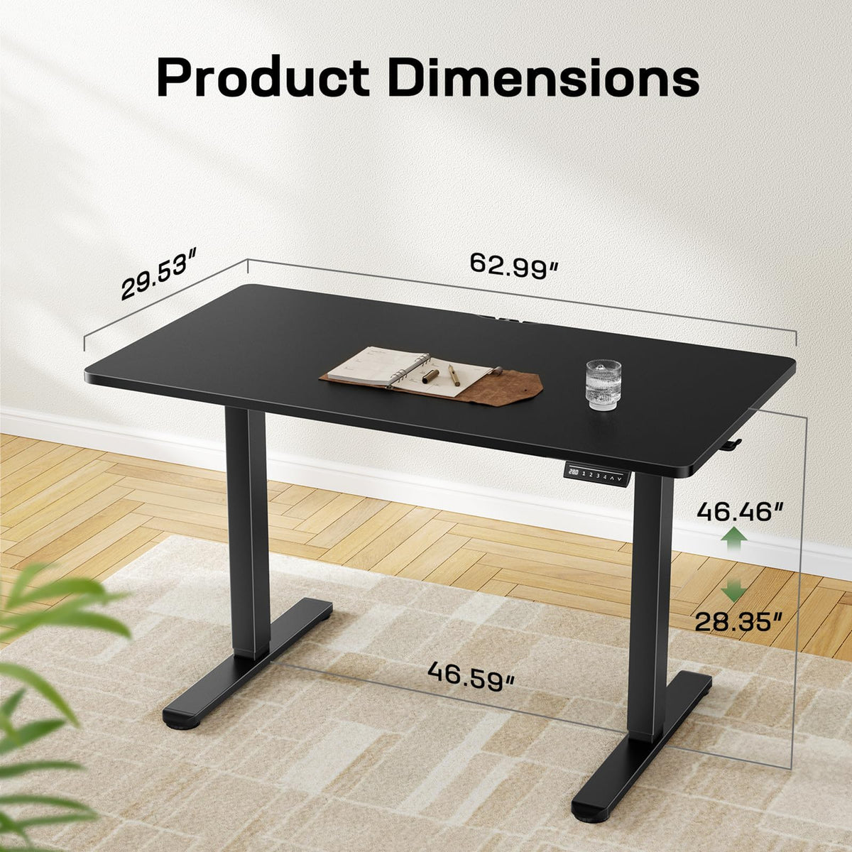 Marsail Electric Standing Desk Adjustable Height, 63 inch Large Standing Desk with Deeper Tabletop & 4 Memory Presets, One Piece Standing Desk for Home Office & Computer Workstation, Black,2 Packages