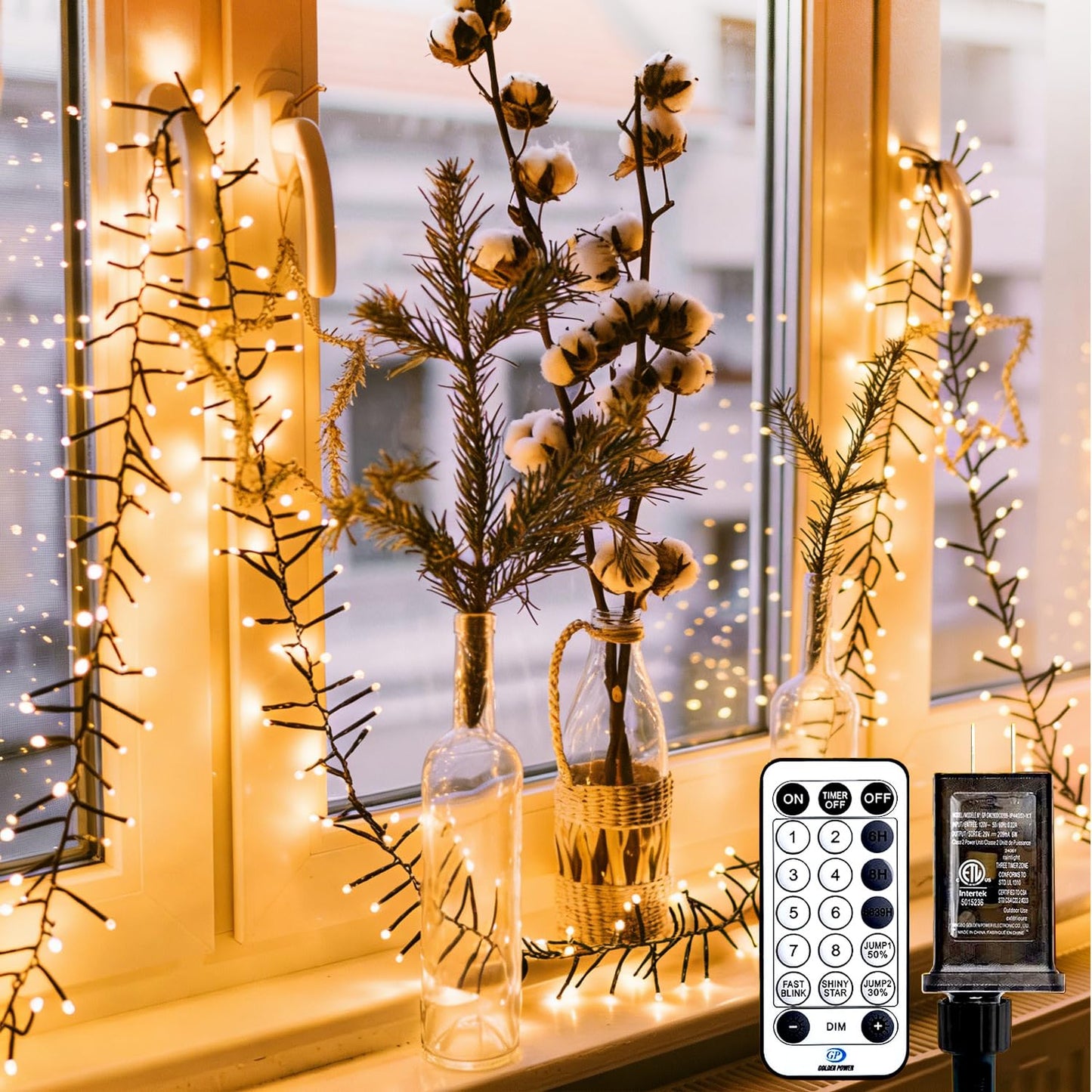 Cluster-Lights-Christmas-Tree-Lights-Outdoor, 1000 LED 50 Ft Christmas Firecrackers String Lights, 12 Modes Timer Remote Waterproof Plug in Twinkle Fairy Lights for Xmas Tree Garland Window Party