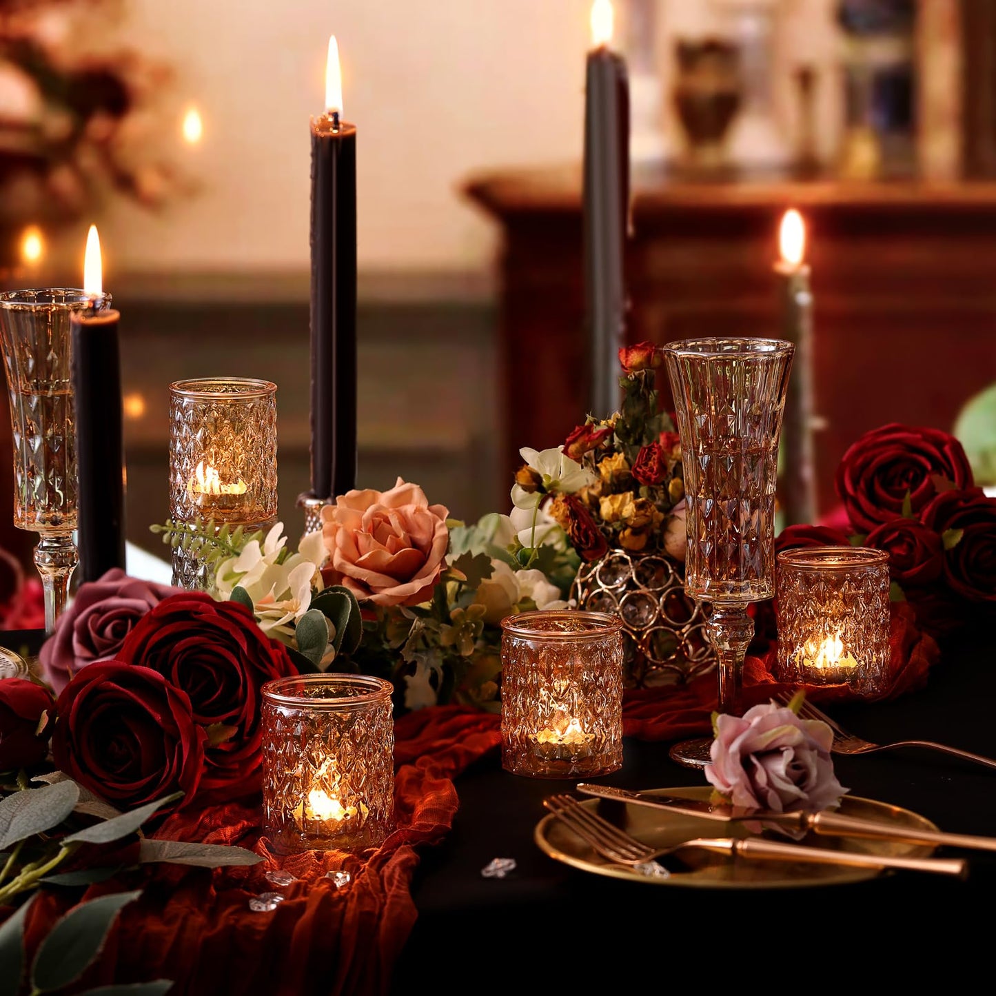 36 Pcs Gold Votive Candle Holders, Tealight Candle Holder Glass for Table Centerpieces, Gold Candle Holders for Wedding Decor, Bridal Shower & Home Parties Supplies Decor