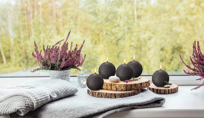 BOLSIUS 3 Pack Stormy Gray Rustic Ball Pillar Candles - 3 Inch - Premium European Quality - Includes Natural Plant-Based Wax - Unscented Dripless Smokeless 25 Hour Party Décor and Wedding Candles