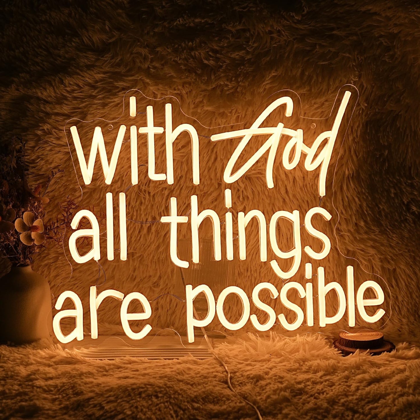With God All Things Are Possible Neon Sign Bright Warm White God Led Neon Lights for Wall Decor Dimmable USB Powered Light up God Sign 16.9*13 Inch Neon Light Sign for Room Party Wedding Church Decor