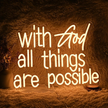 With God All Things Are Possible Neon Sign Bright Warm White God Led Neon Lights for Wall Decor Dimmable USB Powered Light up God Sign 16.9*13 Inch Neon Light Sign for Room Party Wedding Church Decor