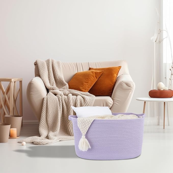 Large Rectangle Blankets Basket Living Room 22"x17"x12" Woven Cotton Rope
