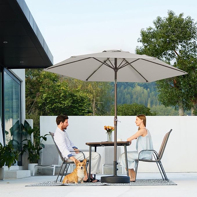 JEAREY 7.5FT Patio Umbrella Market Table Umbrella with 6 Sturdy Ribs, Push Button Tilt/Crank Outdoor Umbrella for Garden, Deck, Backyard, Pool and Beach,Light Grey