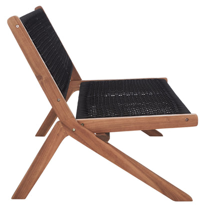 SAFAVIEH Outdoor - Kobina Folding Bench - Natural & Black - Solid Wood and Rope - Modern Sculpted Folding Design - Ideal for Patio, Deck, Porch, Backyard, 13.8" Seat Height (PAT7304E)