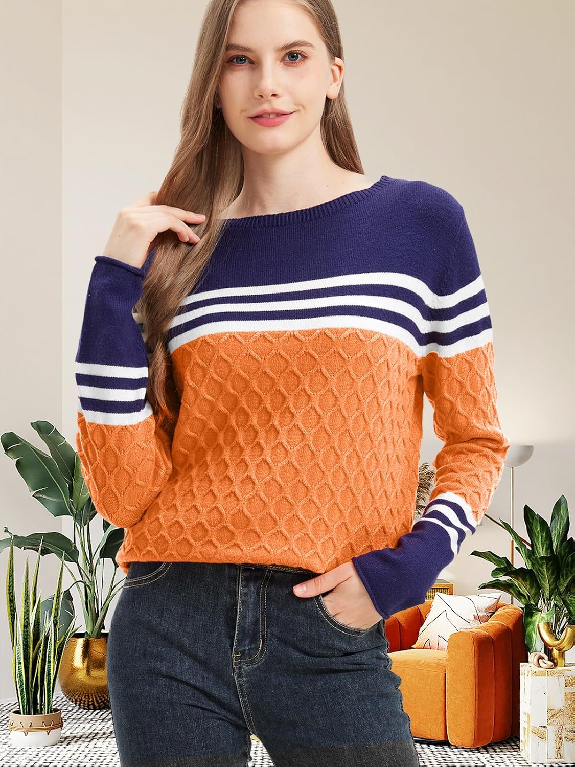 Womens Sweaters Fall 2025 Fashion Boho Trendy Lightweight Pullover Crew Long Sleeve Cute Tops for Women Winter Outfits