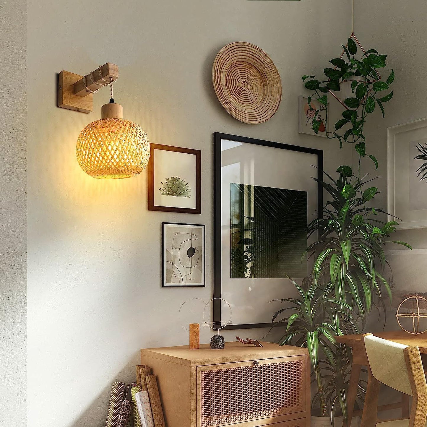 Bagkcopp Rattan Wall Sconce Light,Lamps for Bedroom, Farmhouse Wall Sconces, Wall Mount Light Fixture Indoor, Boho Bedside Wall Sconces for Living Room (Rattan)