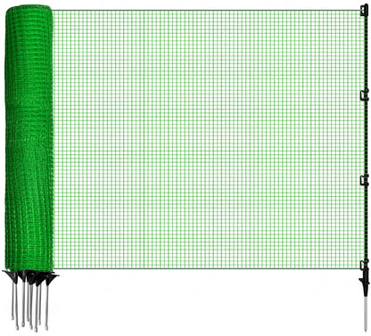 Temporary Fencing, 3' x 50' Portable Dog Fence with 10 Step-in Posts, Ground Stakes & Wind Ropes, Plastic Mesh Snow Safety Barrier for Garden, Backyard, Yard & Outdoor Animal Protection (Green)