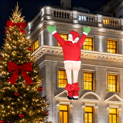 3.61FT Christmas Hanging Santa Claus, Climbing Santa with Pants Off, Funny Christmas Outdoor Decoration for Gutter or Roof/Chimney/Tree/Porch