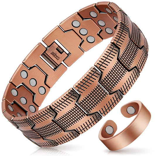 Mahnco Copper Bracelet for Men, 3X Ultra Strength 99.99% Pure Copper Magnetic Bracelets with Magnets,Magnetic Jewelry with Adjustable Sizing Tool