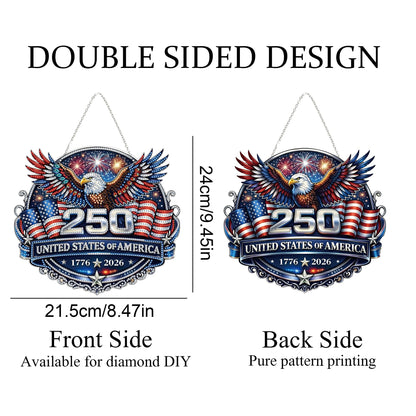 DIY Diamond Art Painting Wreath Kits，Special Shaped Rhinestone Hanging Ornament Diamond Art Window Pendants for Gift Home Garden Wall Hanging Kits,Double Sided (USA 250th)
