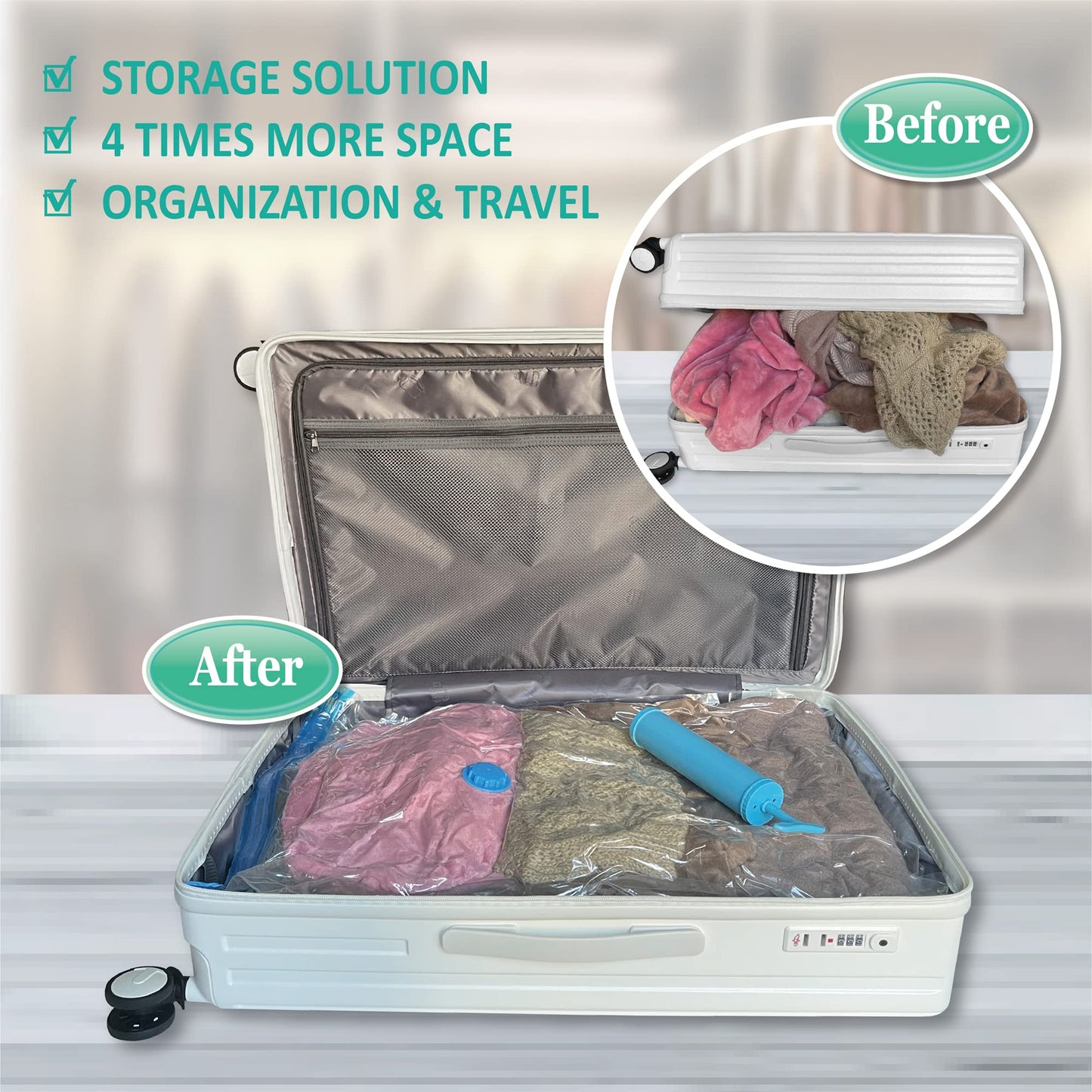 MattEasy Space Saver Vacuum Storage Bags, 6 Pack Space Saver Bags with Pump, Storage Vacuum Sealed Bags for Clothes, Comforters, Blankets, Bedding (6 Small)