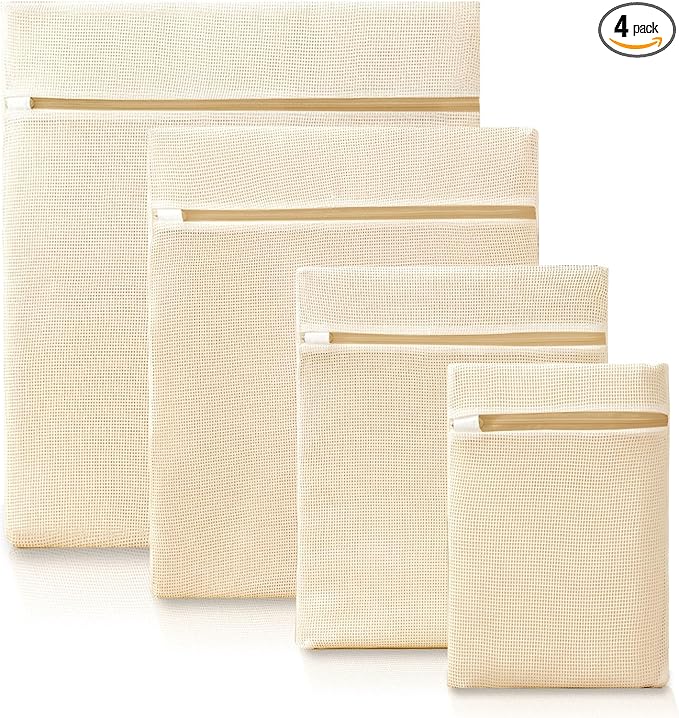 4Pcs Cotton Mesh Laundry Bags for Delicates, Breathable Mesh Garment Bag for