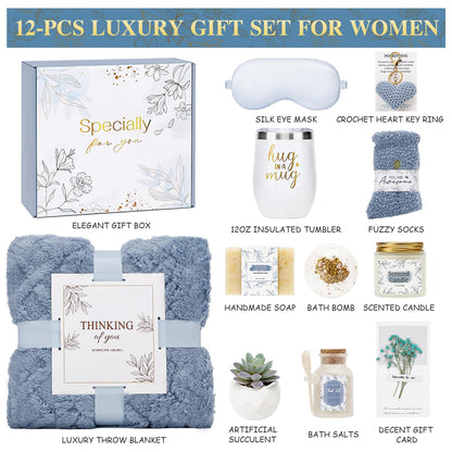 CuriBox Get Well Gifts for Women Self Care Gifts Basket - Relaxing Spa Care Package After Surgery Feel Better Sympathy Mothersday Birthday Gift for Her Mom Sister Friend Wife (Blue)