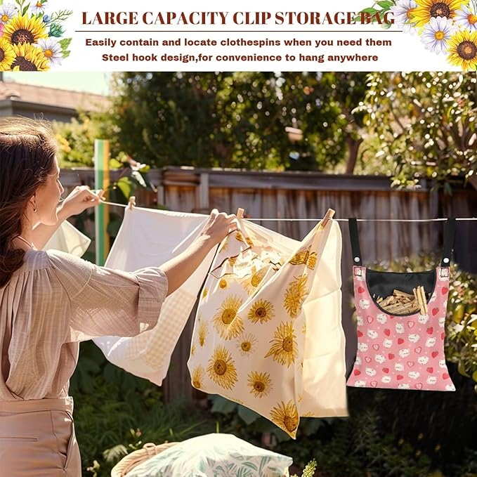 Clothespin Bag for Clothesline Outdoor, Soft & Lightweight Hanging Bag for