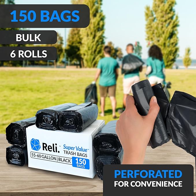 Reli. 55-60 Gallon Trash Bags Heavy Duty | 150 Count | 50-60 Gallon | Large