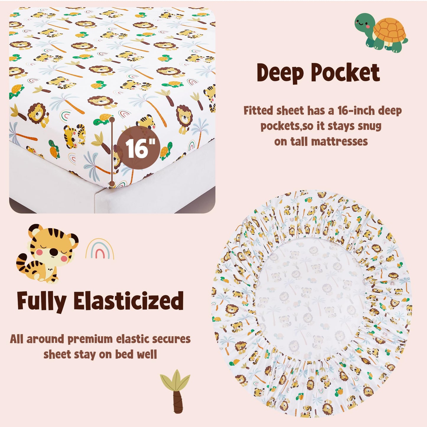 CozySmile Full Sheet Set Kids,4 Pieces Breathable Soft Microfiber Bedsheets for Child Boys, Oeko-TEX, Anti Pilling Deep Pockets Easy Care Bed Sheets, Lion Tiger