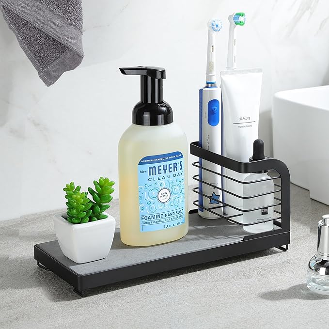 Wipe-Free Sink Organizer with Drying Stone, Instant Dry Sink Caddy Organizers