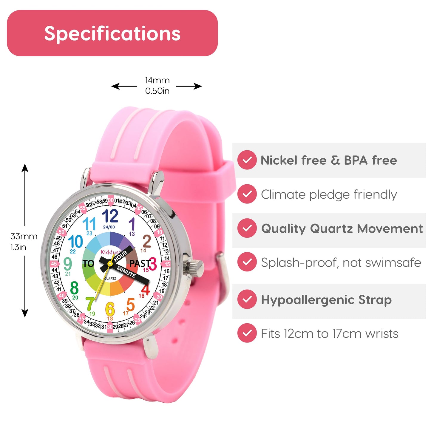 Kiddus Educational Watches for Girls. Children Watch to Learn Time. Analogue First Watch for Kids from 5 Years Old. Time Teacher Exercices Included