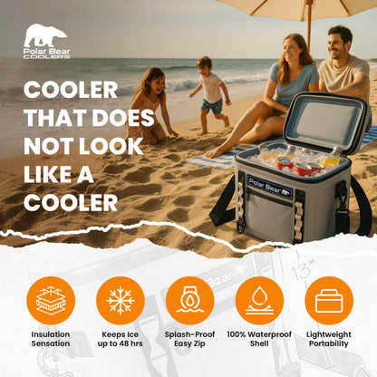 Polar Bear Coolers - Soft Topper 30 Cooler Bag - Insulated Leak Proof Thermal Bag for Travel, Beach, or Camping - Heavy Duty & Portable - Made Waterproof - Keeps Ice up to 48 hrs - 18 Pack, Grey