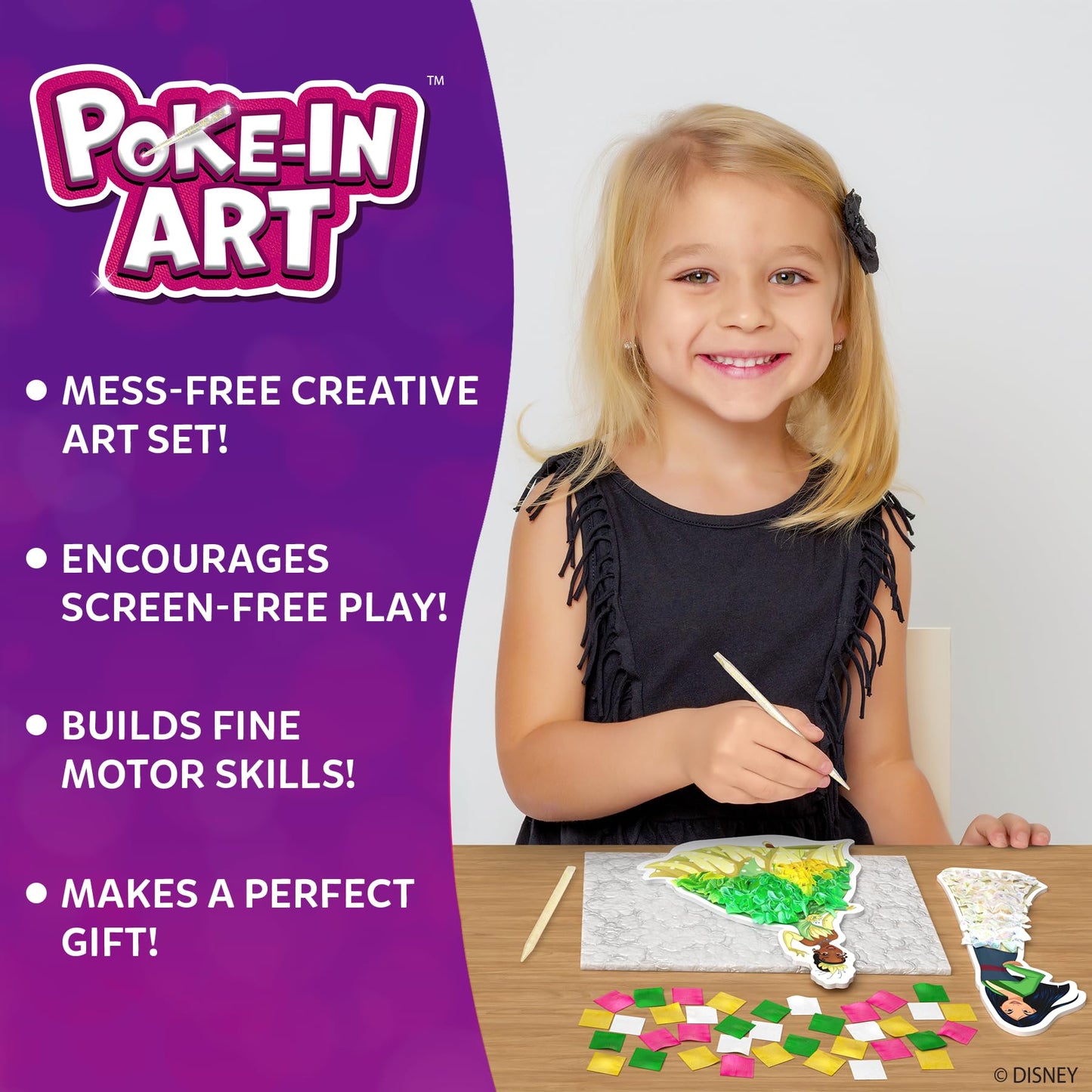 Skillmatics Poke-in Art - Disney Princesses, Mess-Free Fun for Kids, Screen-Free Entertainment, DIY Wood Craft Kits, Creative Activity, Gifts for Girls Ages 4, 5, 6, 7, 8, 9