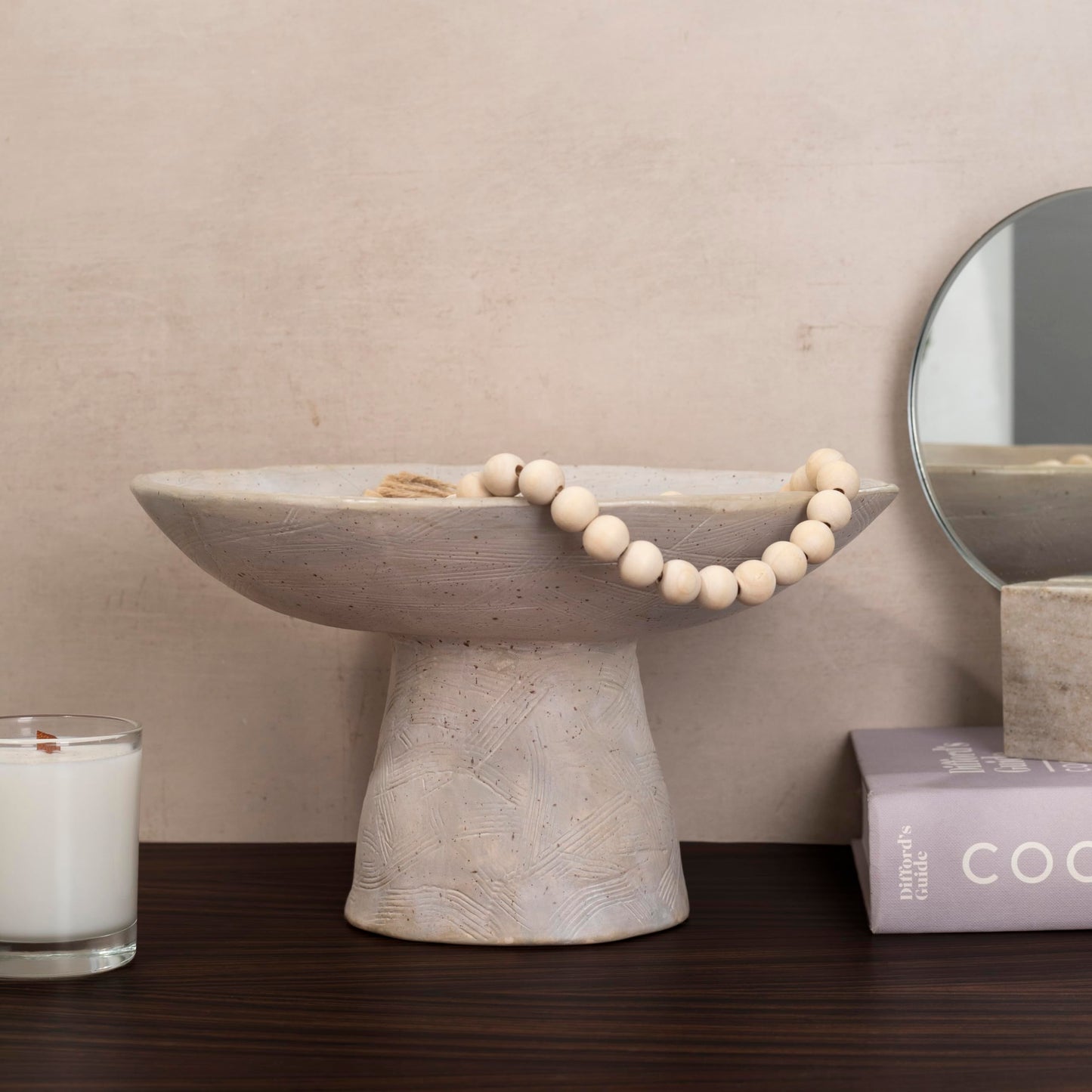 Shelf & Nook Ceramic Pedestal Bowl – Large Decorative Footed Bowl for Fruit, Keys, Entryway Table, Kitchen Island Centerpiece – Off-White Matte Stoneware, Modern French Farmhouse Decor
