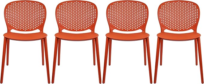 2xhome Set of 4 Patio Dining Chairs | Modern Stackable Outdoor Pool Side Chair | Weather Resistant Plastic for Yard, Porch, Balcony, Kitchen, Orange
