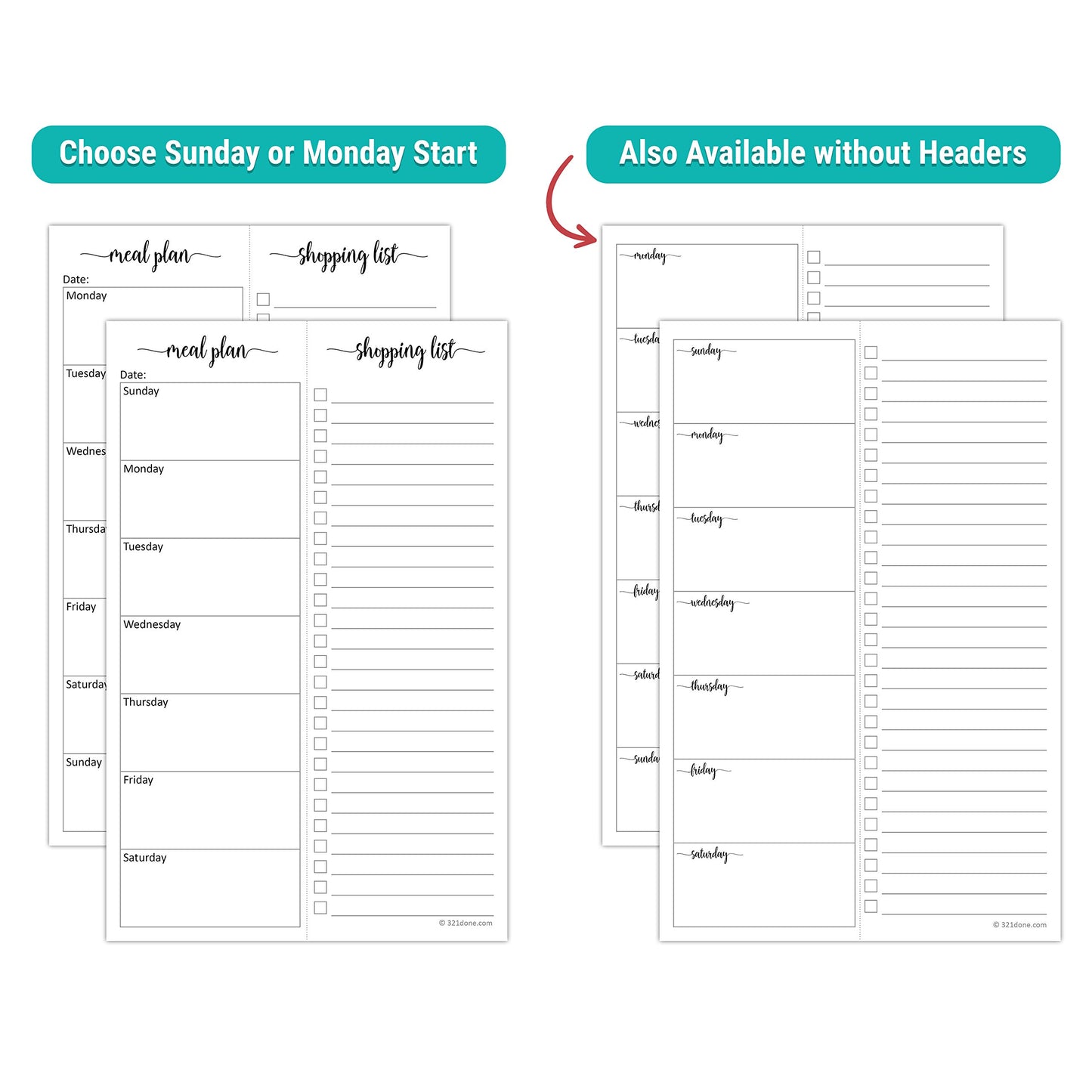 321Done Magnetic Meal Planning Notepad - Large Letter Size (8.5x11) Weekly Menu Planner Tear-Off Refrigerator Fridge Shopping List Meals Grocery Memo Pad - Perforated Sunday Start, Made in USA