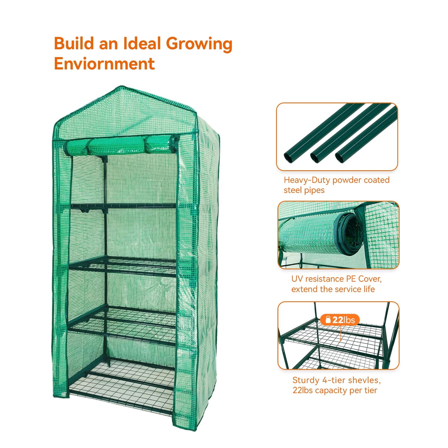 Mini Greenhouse for Outdoor Indoor,4 Tier Small Portable Green Houses with Improved PE Cover,Roll-up Zipper Warm House,Grow House for Seedling and Plant Growing (64x27x20inch),Green