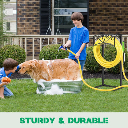 TomCare Garden Hose Holder Upgraded Heavy Duty Metal Water Hose Holder Holds 160 FT Hoses Sturdy Hose Reel with 2 Tool Hooks Freestanding Outdoor Hoses Storage Hanger for Outside Yard Lawn, Black
